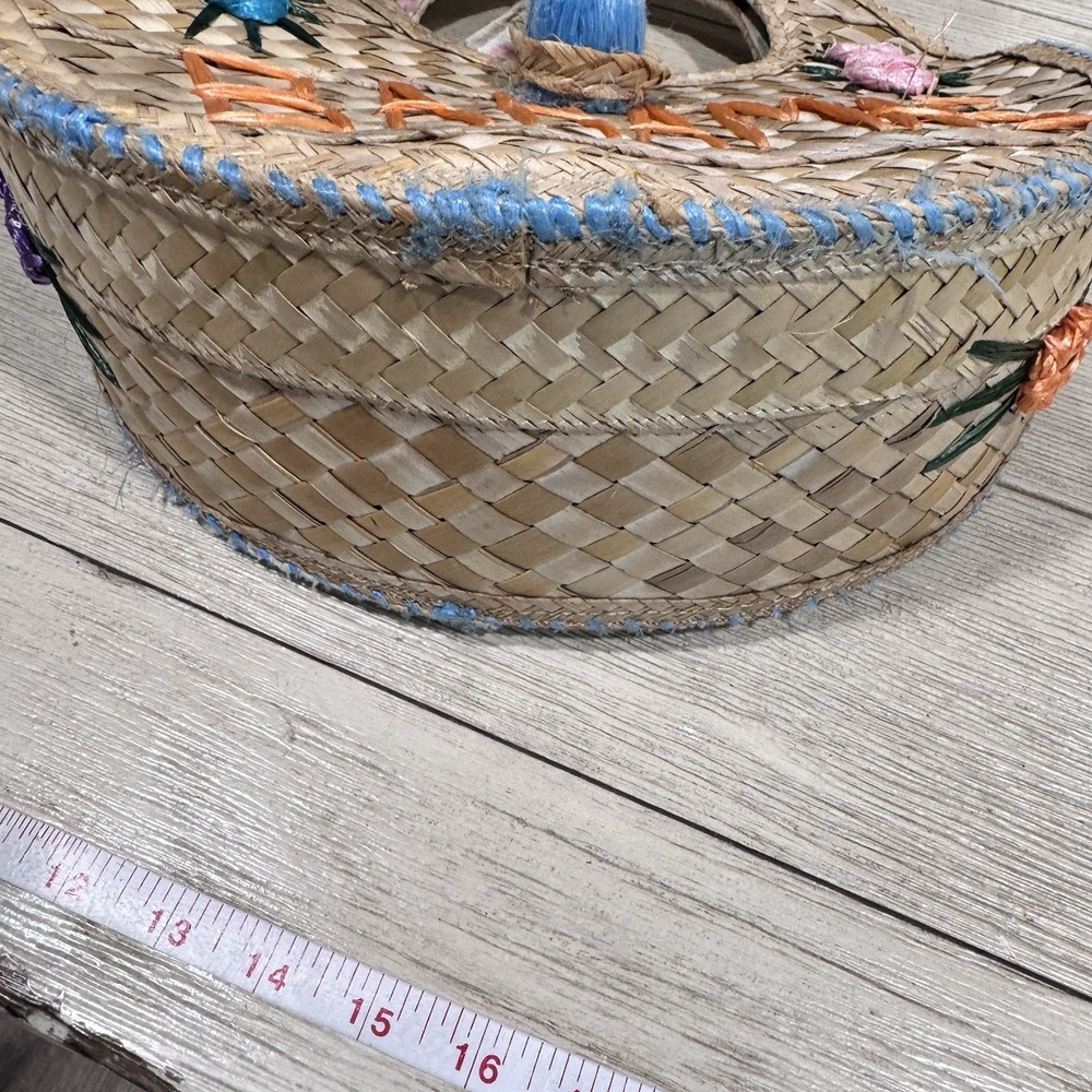 2 Vintage Woven Nassau Bahamas Straw Wicker Hobo Lined Tote Bag Flowers - Picture 6 of 15